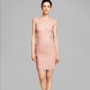 ML Monique Lhuillier Lace Cap-Sleeve Dress.